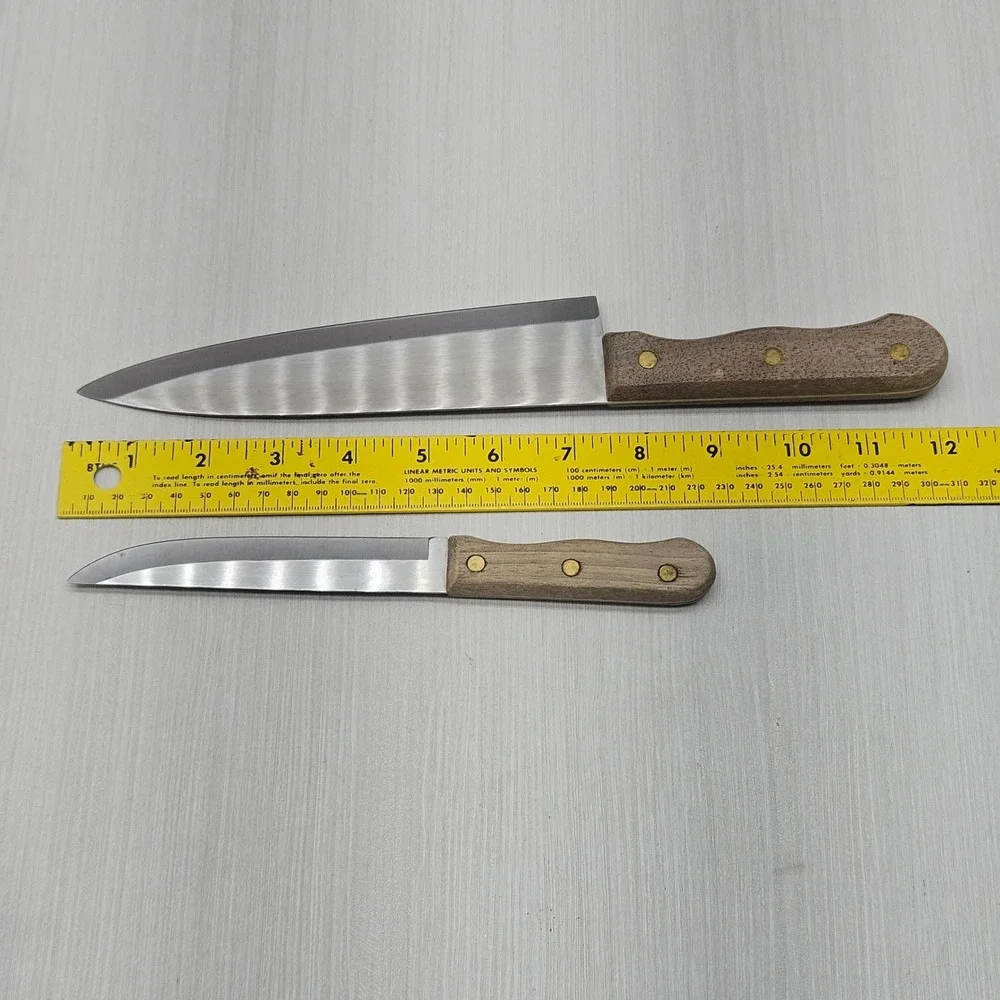 Kingswood Action Vintage 2pc Knife Set Stainless Steel Japan Wood Handle Brass